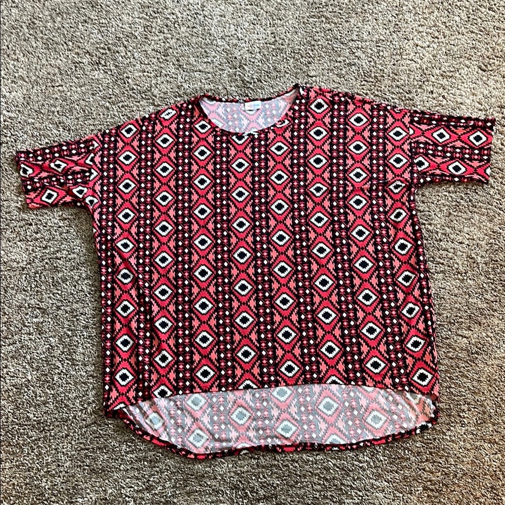 LuLaRoe Red and Black Geometric Blouse